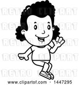 Vector Clip Art of Retro Cartoon Black Girl Sitting and Waving in Shorts by Cory Thoman