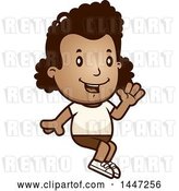 Vector Clip Art of Retro Cartoon Black Girl Sitting and Waving in Shorts by Cory Thoman