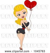 Vector Clip Art of Retro Cartoon Blond Pinup Lady Holding a Heart Balloon by BNP Design Studio