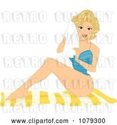Vector Clip Art of Retro Cartoon Blond Pinup Lady Sunbathing in a Swimsuit by BNP Design Studio