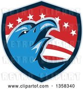 Vector Clip Art of Retro Cartoon Blue Bald Eagle Head in an American Shield by Patrimonio