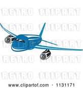 Vector Clip Art of Retro Cartoon Blue Commercial Airliner Plane by Patrimonio
