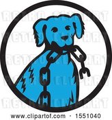 Vector Clip Art of Retro Cartoon Blue Dog Sitting with a Broken Chain in His Mouth Inside a Circle by Patrimonio