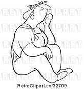 Vector Clip Art of Retro Cartoon Bored Lady Sitting by Picsburg