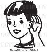 Vector Clip Art of Retro Cartoon Boy Cupping His Ear by Picsburg