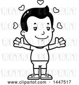 Vector Clip Art of Retro Cartoon Boy in Shorts with Open Arms and Love Hearts by Cory Thoman