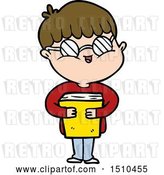 Vector Clip Art of Retro Cartoon Boy Wearing Spectacles Carrying Book by Lineartestpilot