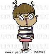 Vector Clip Art of Retro Cartoon Boy with Amazing Books by Lineartestpilot