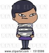 Vector Clip Art of Retro Cartoon Boy with Books by Lineartestpilot