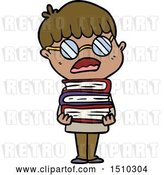 Vector Clip Art of Retro Cartoon Boy with Books Wearing Spectacles by Lineartestpilot
