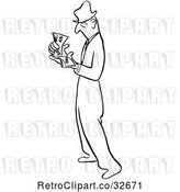 Vector Clip Art of Retro Cartoon Business Man Counting Cash by Picsburg