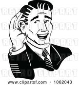 Vector Clip Art of Retro Cartoon Business Man Cupping His Ear by Andy Nortnik