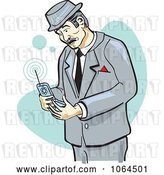 Vector Clip Art of Retro Cartoon Business Man Using a Cell Phone by Andy Nortnik
