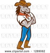 Vector Clip Art of Retro Cartoon Cowboy Sheriff Horse Guy Standing with Folded Arms by Patrimonio