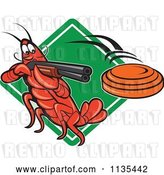 Vector Clip Art of Retro Cartoon Crayfish Skeet Target Shooting over a Diamond by Patrimonio