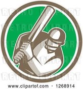 Vector Clip Art of Retro Cartoon Cricket Batsman Player in a Brown White and Green Circle by Patrimonio