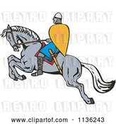 Vector Clip Art of Retro Cartoon Crusader on a Leaping Horse by Patrimonio