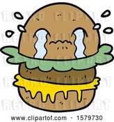 Vector Clip Art of Retro Cartoon Crying Fast Food Burger by Lineartestpilot