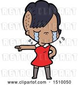 Vector Clip Art of Retro Cartoon Crying Girl Pointing by Lineartestpilot