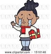 Vector Clip Art of Retro Cartoon Crying Lady with Christmas Gift by Lineartestpilot