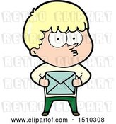 Vector Clip Art of Retro Cartoon Curious Boy Carrying a Gift by Lineartestpilot