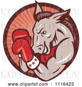 Vector Clip Art of Retro Cartoon Democratic Donkey Boxer in a Red Ray Circle by Patrimonio