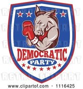 Vector Clip Art of Retro Cartoon Donkey Boxer on a Democratic Party Shield by Patrimonio