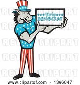 Vector Clip Art of Retro Cartoon Donkey Wearing a Top Hat and Holding a Vote Democrat Sign by Patrimonio