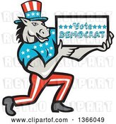 Vector Clip Art of Retro Cartoon Donkey Wearing a Top Hat, Kneeling and Holding a Vote Democrat Sign by Patrimonio