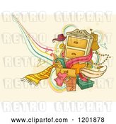 Vector Clip Art of Retro Cartoon Dresser with Accessories and Clothes over Tan Grunge by BNP Design Studio