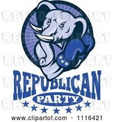 Vector Clip Art of Retro Cartoon Elephant Boxer in a Circle Above Republican Party Text by Patrimonio