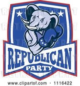 Vector Clip Art of Retro Cartoon Elephant Boxer in a Republican Party Shield by Patrimonio