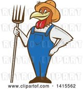 Vector Clip Art of Retro Cartoon Farmer Rooster Chicken Guy Wearing Overalls and a Straw Hat, Holding a Pitchfork by Patrimonio