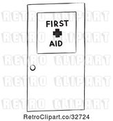 Vector Clip Art of Retro Cartoon First Aid Door by Picsburg