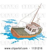 Vector Clip Art of Retro Cartoon Fishing Boat at Sea by Patrimonio