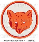 Vector Clip Art of Retro Cartoon Fox Face in a Gray Orange and Maroon Circle by Patrimonio