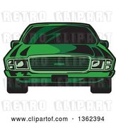 Vector Clip Art of Retro Cartoon Front View of a Green Sports Car by Clip Art Mascots