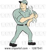 Vector Clip Art of Retro Cartoon Full Length Male Mechanic Holding a Wrench by Patrimonio