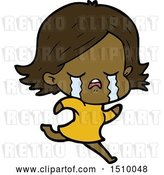 Vector Clip Art of Retro Cartoon Girl Crying Whilst Running by Lineartestpilot