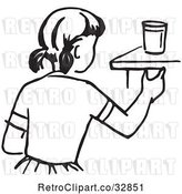 Vector Clip Art of Retro Cartoon Girl Reaching for a Cup by Picsburg