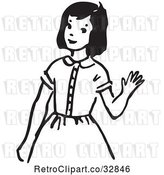 Vector Clip Art of Retro Cartoon Girl Waving by Picsburg