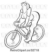 Vector Clip Art of Retro Cartoon Grumpy Lady Riding a Bike by Picsburg