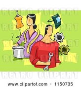 Vector Clip Art of Retro Cartoon Guy and Lady with Different Skills by BNP Design Studio