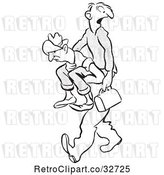 Vector Clip Art of Retro Cartoon Guy Carrying a Friend to Work by Picsburg