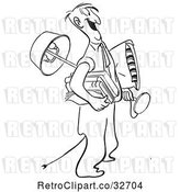 Vector Clip Art of Retro Cartoon Guy Carrying His Belongings by Picsburg