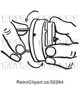 Vector Clip Art of Retro Cartoon Hands Winding a Novelty Hand Buzzer Prank Toy by Picsburg