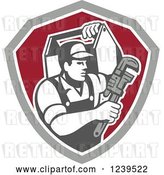 Vector Clip Art of Retro Cartoon Handy Guy with a Wrench and Tool Box in a Shield by Patrimonio
