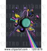 Vector Clip Art of Retro Cartoon Headphoens and Music Albums with Arrows and Sounds Waves by BNP Design Studio