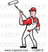Vector Clip Art of Retro Cartoon House Painter Worker Using a Roller by Patrimonio