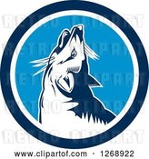 Vector Clip Art of Retro Cartoon Howling Fox in a Blue and White Circle by Patrimonio